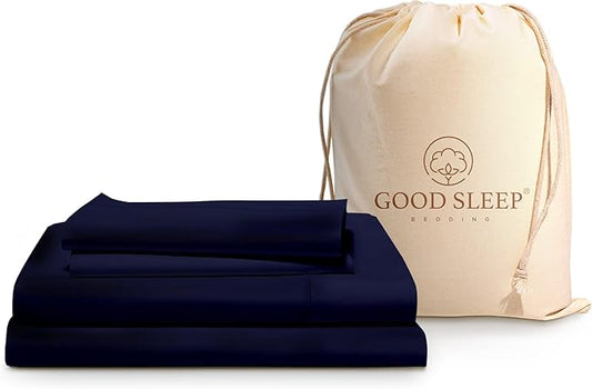 Good Sleep Bedding Sheets Queen Size Bed Set - 100% Egyptian Cotton Bed Sheets Queen Size, 4 Pc, Long Staple Cotton Queen Sheet Set, Soft Queen Sheets Deep Pocket 16" - Navy Blue