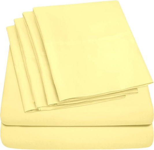 6 Piece Bed Sheet Set, Twin, Pale Yellow