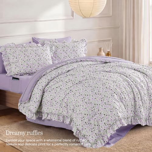 BLOOMHAVEN Twin XL Comforter Set-5 Pieces Floral Ruffle Bedding Set