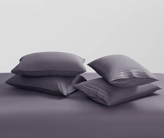 Clara Clark Queen Sheets - Hotel Luxury 6 Piece Bed Sheets for Queen Size Bed - Soft Bedding Sheets & Pillowcases, Fits Mattress up to 16 inch deep. Queen, Grayish Purple