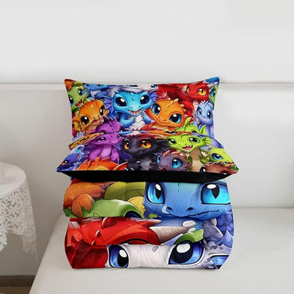 Feelyou Dragon Comforter Set All Season Dragon Stuff Bedding Set with 2 Pillow Cases Wild Life Kids Queen Bedclothes Magic Wildlife Bedroom Decor Colorful Duvet Quilt Breathable Soft Lightweight