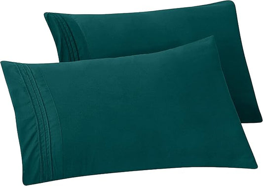 Elegant Comfort Solid Pillowcases 1500 Premium Hotel Quality Microfiber - Smooth Weave, Wrinkle and Fade Resistant, Easy Slip-On, 2-Piece Set, Standard/Queen Pillowcase, Marine Teal
