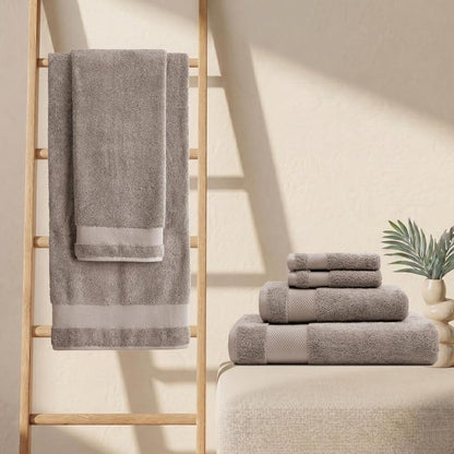 BIOWEAVES 100% Organic Cotton 700 GSM Plush 6-Piece Premium Towel Set GOTS Certified, 2 Bath Towels, 2 Hand Towels & 2 Washcloths - Taupe