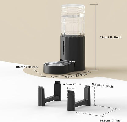 CZPET Elevated Dog Water Bowl Dispenser for Large Dogs (9.5L+Stand,Black) | With Stainless Steel Bowl Gravity Waterer, Large Capacity and Drinking Area Noise-Free for Pets