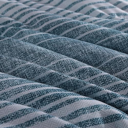 Full Size Comforter Set Striped Lake Blue Coastal 7 Pieces Bed in a Bag