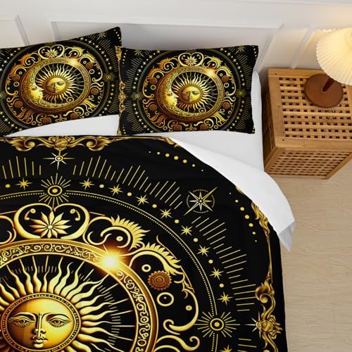 Black and Gold Twin Size Sun and Moon Comforter Set，Quilts Twin Size Bedding Sets Sun Moon，with 1 Comforter with 2 Pillow Case