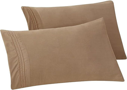 Elegant Comfort Solid Pillowcases 1500 Premium Hotel Quality Microfiber - Smooth Weave, Wrinkle and Stain Resistant, Easy Slip-On, 2-Piece Set, King Pillowcase, Taupe