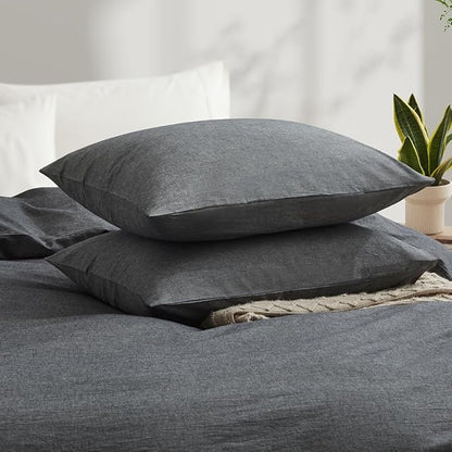 LOVQUE 100% Washed Cotton Duvet Cover King Size, Grey Fade-Resistant Natural Bedding Set (No Comforter), 104x90 Inches