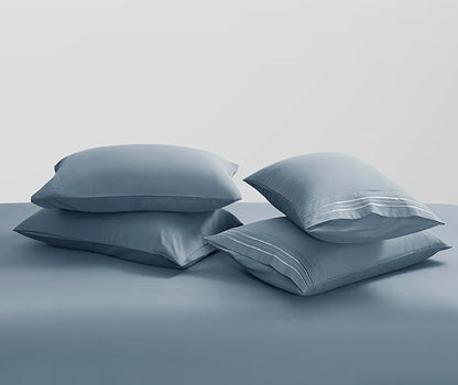Clara Clark Queen Sheets - Hotel Luxury 6 Piece Bed Sheets for Queen Size Bed - Soft Bedding Sheets & Pillowcases, Fits Mattress up to 16 inch deep. Queen, Stone Blue