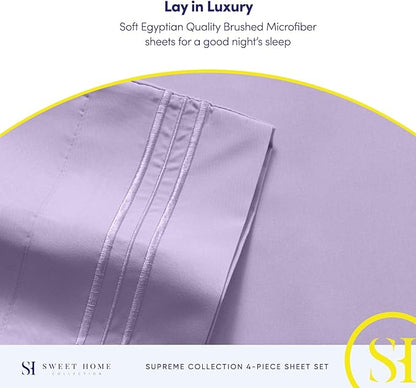 Twin XL Sheets - Breathable Luxury Sheets with Full Elastic & Secure Corner Straps Built In - 1800 Supreme Collection Extra Soft Deep Pocket Bedding Set, Sheet Set, Twin XL, Lavender