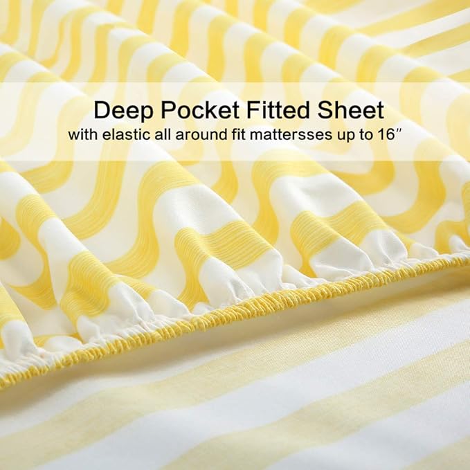 Best Season 4 Piece Stripe Microfiber Stripe Sheet Set - Super Soft Luxury Hotel Deep Pocket, Fade & Wrinkle Resistant Bedding Set (Bright Yellow,Queen Size)