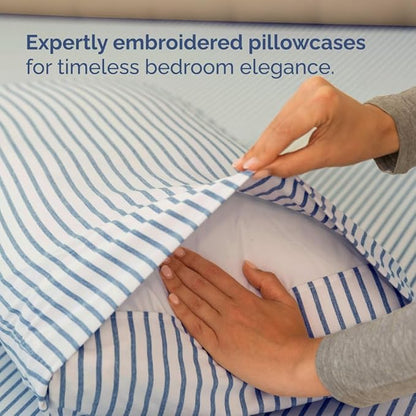 Full XL Bed Sheet - 4 Piece Full XL Bed Sheets Set - Soft, Breathable & Cooling - Hotel Luxury Bedding for Women, Men, Kids, Teens, Boys & Girls - Deep Pockets, Fade and Wrinkle Free - Blue Stripes