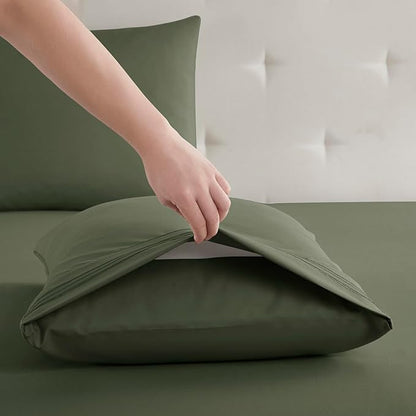 Clara Clark Bed Sheets, Premier 1800 Series Bed Sheet Set, Deep Pocket, Wrinkle, Fade, Stain Resistant, Luxury Soft Bedding Sheets & Pillowcases, Twin, Olive Green