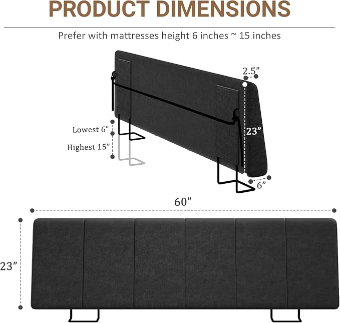 Queen Size Headboard Only-No Assembly Required, Black | Easy to use no assembly required, Linen fabric and extra-thick foam for added comfort, Modern style headboard queen size