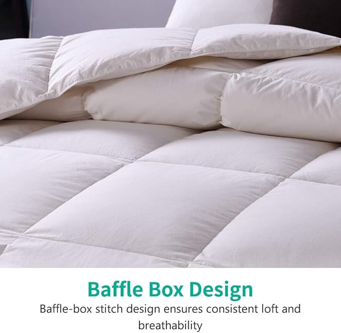 APSMILE Oversized King Luxury Organic Cotton All Season Down Feather Fibers Comforter, High Fill-Power Medium Warmth Duvet Insert (120x98, Ivory White)