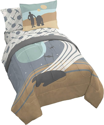 Jay Franco Star Wars Twin Size Comforter Set - 5 Piece Bedding Includes Sheet Set & Pillow Covers - Super Soft Cozy Bedding with Death Star and Millennium Falcon