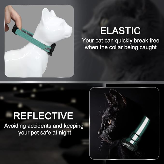 Reflective AirTag Cat Collar, Integrated Cat Collar with Air Tag Holder | Built in AirTag Holder, Adjustable 7-13in for Cats, Kittens and Puppies, Safety Elastic Band, Reflective for Night Walking