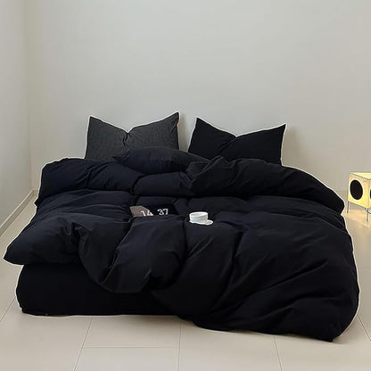 Luxlovery Black Comforter King Men Pure Black Bedding Set Durable Quilts Blanket Soft Breathable Lightweight Fluffy King Size Comforter Set Women Men