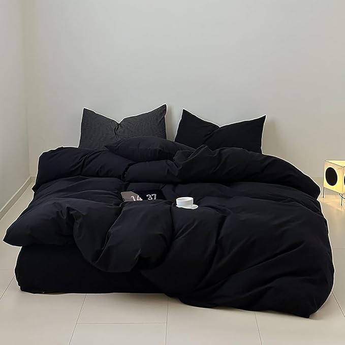Luxlovery Black California King Comforters Set Women Men Solid Black Bedding Set Cal King Soft Breathable Lightweight Durable Comforter Set Fluffy Blanket Quilts