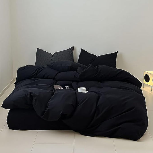 Luxlovery Black California King Comforters Set Women Men Solid Black Bedding Set Cal King Soft Breathable Lightweight Durable Comforter Set Fluffy Blanket Quilts