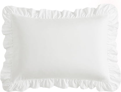 KKJIAF Ruffle Body Pillow Cases Set of 1, Ruffled Pillow Covers with Envelope Closure, Body Pillowcases Size of 20" x 54", Ruffled Long Pillow Shams, White