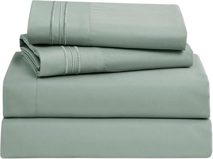 Clara Clark Bed Sheets, Premier 1800 Series Bed Sheet Set, Deep Pocket, Wrinkle, Fade, Stain Resistant, Luxury Soft Bedding Sheets & Pillowcases, Full, Ice Green