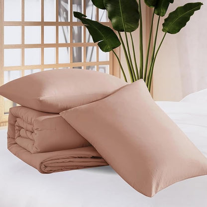 WRENSONGE Queen Comforter Set - 3 Pieces Dusty Pink Comforter Prewashed Soft Lightweight for All Seasons,Fluffy Down Alternative Comforters Queen Size with 2 Pillow Shams