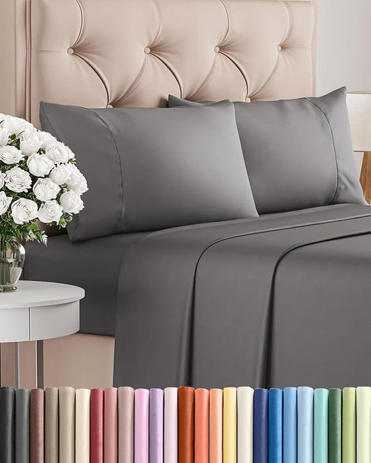 Twin 4 Piece Sheet Set - Comfy Breathable & Cooling - Ultra-Soft Hotel Luxury Bedding Set with 8-16 Inch Deep Pockets - 1 Flat & 1 Fitted Sheet & 2 Pillowcases - Wrinkle Free & Easy Care - Dark Grey