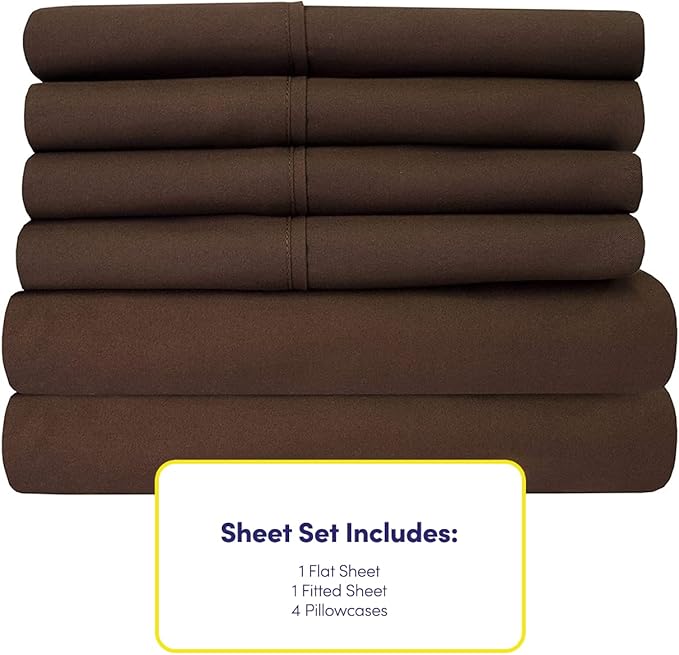 Full Size Bed Sheets - 6 Piece 1500 Supreme Collection Fine Brushed Microfiber Deep Pocket Full Sheet Set Bedding - 2 Extra Pillow Cases, Great Value, Full, Brown