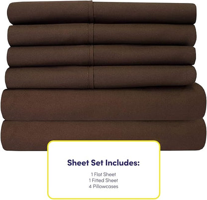 Full Size Bed Sheets - 6 Piece 1500 Supreme Collection Fine Brushed Microfiber Deep Pocket Full Sheet Set Bedding - 2 Extra Pillow Cases, Great Value, Full, Brown