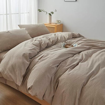 FACE TWO FACE Bedding Duvet Cover Set100% Washed Cotton Duvet Cover Linen Like Textured Breathable Durable Soft Comfy (Twin, Khaki)