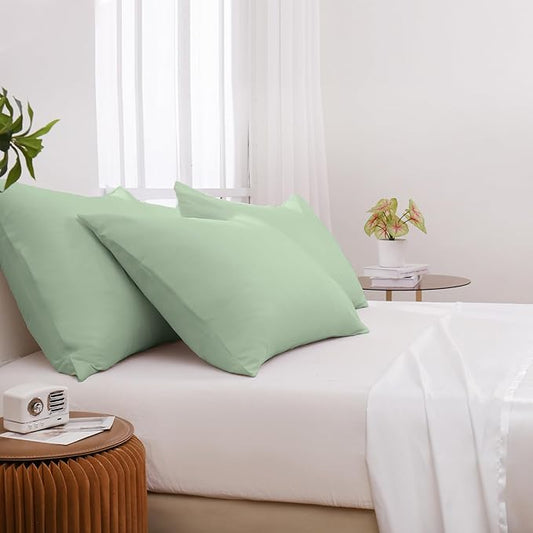Pillowcases King 4 Pack, 20x36 Pillow Cases with Envelope Closure, Soft Plain Brushed Microfiber Covers Breathable Wrinkle-Resistant, Sage Green