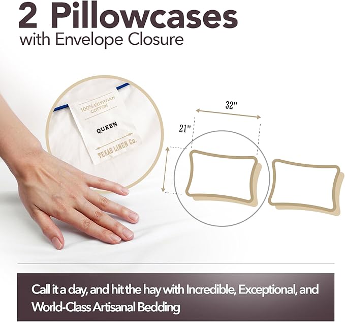 TEXAS LINEN CO. 100% Egyptian Cotton Pillowcases Queen Size Set of 2 - Luxury 2000 Series Standard/Queen Pillow Cases, Soft, Envelope Closure Hotel Quality Pillowcase (21 x 32, Light Grey)