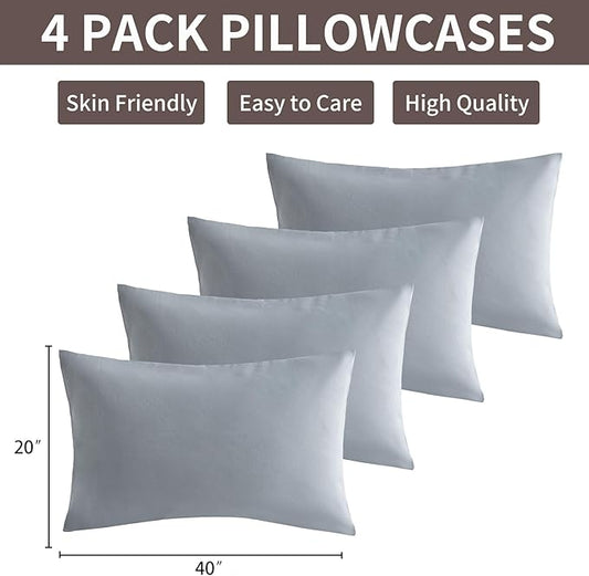 MINIPANDA Light Grey Pillowcases Set of 4 King Size- Gray Pillow Cases Super Soft, Smooth and Breathable - Envelope Design - Machine Washable Lightweight (20X40 Inches (4 Piece))