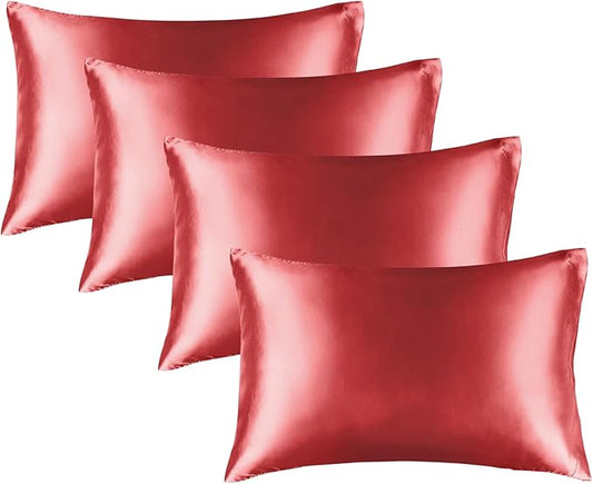 BEDELITE Satin Pillowcase for Hair and Skin, Super Soft Similar to Silk Pillow Cases 4 Pack with Envelope Closure, Cooling Pillowcases for Women Men (20"x30" Queen Size, Baked Apple)