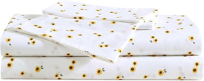 Eddie Bauer - Sheet Set, Cotton Percale Bedding with Matching Pillowcases, Crisp & Breathable, 200-Thread Count, Classic Comfort Essentials (Sunflower Yellow, Queen)