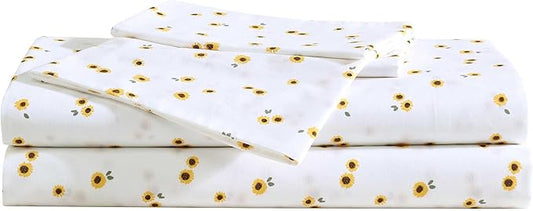 Eddie Bauer - Sheet Set, Cotton Percale Bedding with Matching Pillowcases, Crisp & Breathable, 200-Thread Count, Classic Comfort Essentials (Sunflower Yellow, Queen)