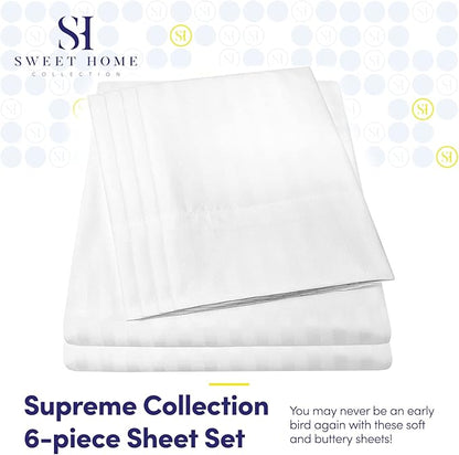Cal King Size Bed Sheets - 6 Piece 1500 Supreme Collection Fine Brushed Microfiber Deep Pocket California King Sheet Set Bedding - 2 Extra Pillow Cases, Great Value, California King, Dobby White