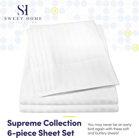 Full Size Bed Sheets - 6 Piece 1500 Supreme Collection Fine Brushed Microfiber Deep Pocket Full Sheet Set Bedding - 2 Extra Pillow Cases, Great Value, Full, Dobby White