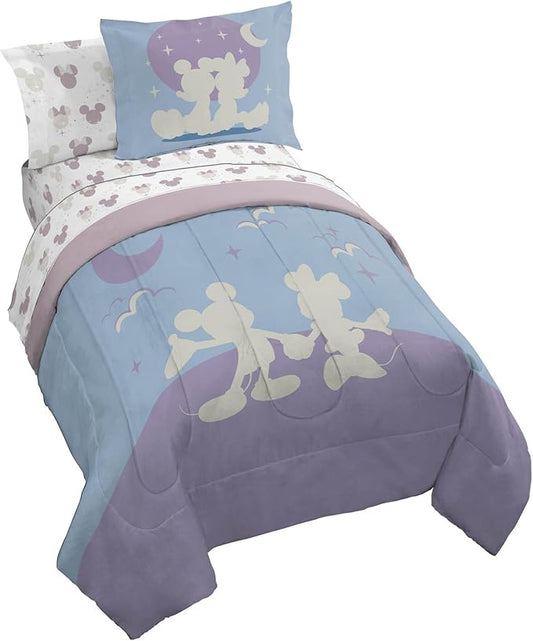 Disney Mickey Mouse & Minnie Mouse Twin Size Comforter Set - 5 Piece Bedding Includes Sheet Set & Pillow Covers - Super Soft Cozy Bedding