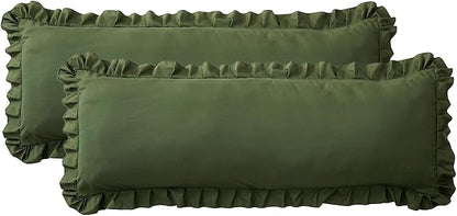 Ruffled Body Pillow Pillowcases Set of 2 – Soft Wrinkle Resistant Brushed Microfiber Body Pillowcases –Envelope Pillow Shams Festive Gift for Hotels, Guest Rooms 20x54 Inch (Olive Green)