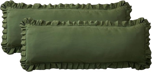 Ruffled Body Pillow Pillowcases Set of 2 – Soft Wrinkle Resistant Brushed Microfiber Body Pillowcases –Envelope Pillow Shams Festive Gift for Hotels, Guest Rooms 20x54 Inch (Olive Green)