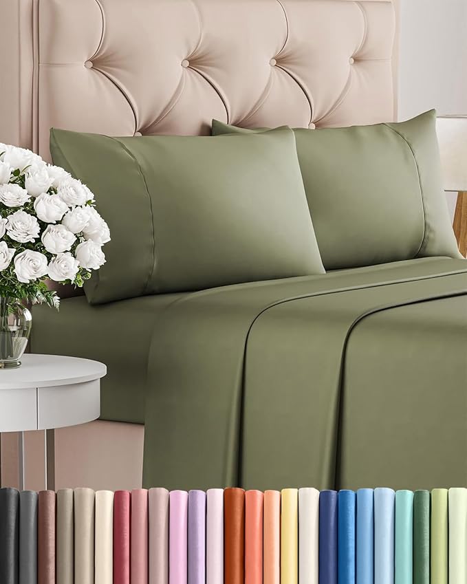 Twin XL 4 Piece Sheet Set - Comfy Breathable & Cooling - Ultra Soft Hotel Luxury Bedding Set w/ 8-16 Inch Deep Pockets - 1 Flat & 1 Fitted Sheet & 2 Pillowcases - Wrinkle Free & Easy Care - Sage Green