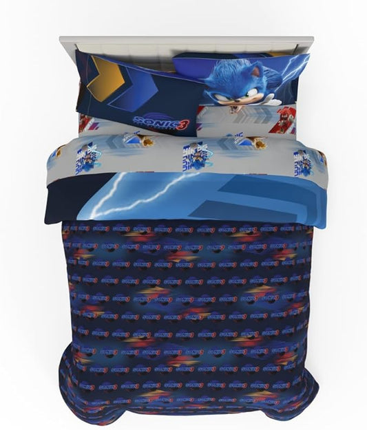 Franco Sonic The Hedgehog 3 Movie Kids Bedding Super Soft Comforter and Sheet Set, 5 Piece Full Size, (Officially Licensed Product) | Durable, Reversible, Officially Licensed