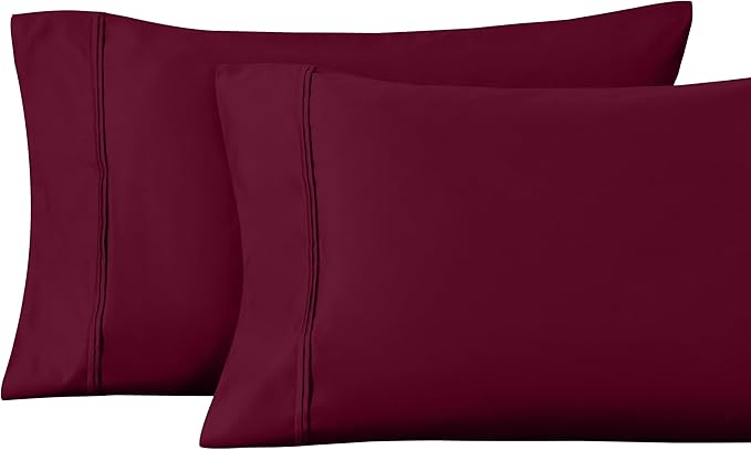 Superior 1200 Thread Count 100% Egyptian Cotton, Soft and Breathable, 2-Piece King Pillowcase Set Solid, Burgundy