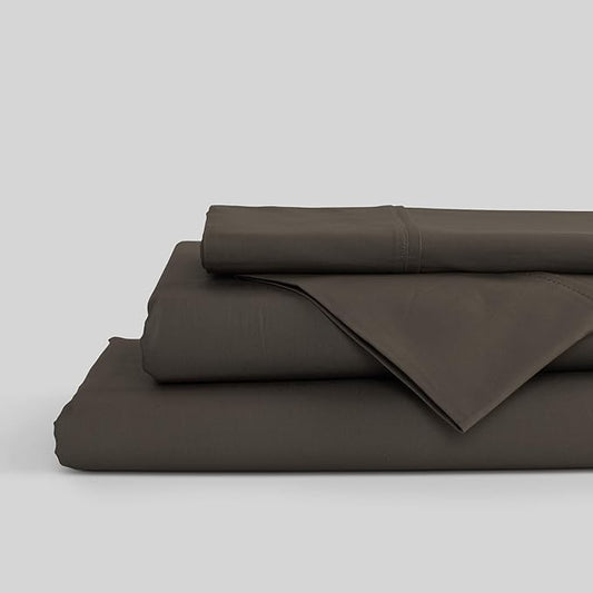 Linen Home 100% Cotton Percale Sheets King Size, Smoky Charcoal, Deep Pocket, 4 Pieces Set - 1 Flat, 1 Deep Pocket Fitted Sheet and 2 Pillowcases, Crisp Cool and Strong Bed Linen