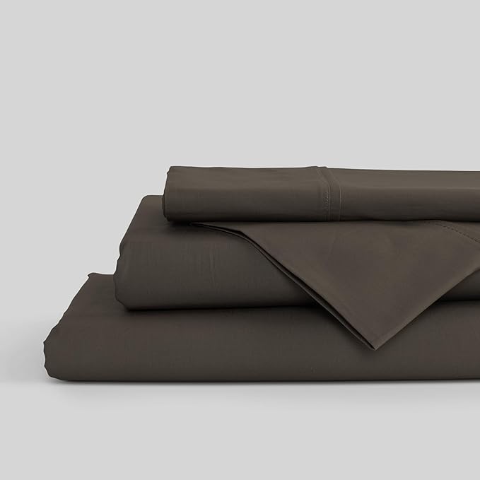 Linen Home 100% Cotton Percale Sheets Queen Size, Smoky Charcoal, Deep Pocket, 4 Pieces Set - 1 Flat, 1 Deep Pocket Fitted Sheet and 2 Pillowcases, Crisp Cool and Strong Bed Linen