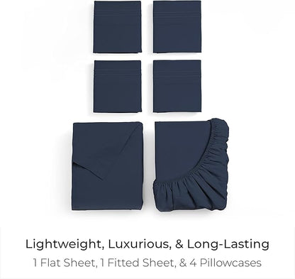 Mellanni King Sheet Set - 6-Piece Iconic Collection Bedding, (Including 4 Pillowcases), 21-Inch Extra Deep Pocket, Easy Care, Ultra Soft, Cooling Sheets, Brushed Microfiber - Navy Blue