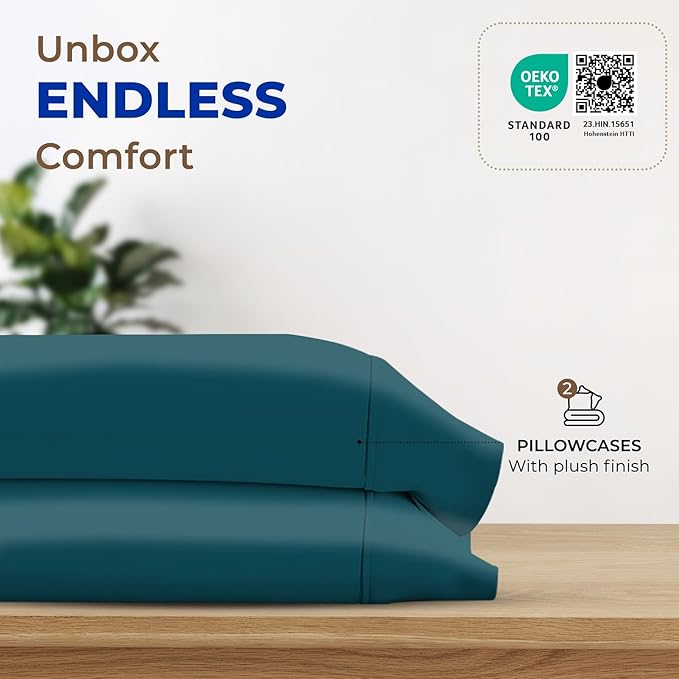 Thread Spread 100% Egyptian Cotton King Size Pillow Cases Set of 2 - Luxury 1000 Series Paradise Collection Pillow Cases King Size (Teal), Soft Cooling Hotel Egyptian Cotton Pillowcases