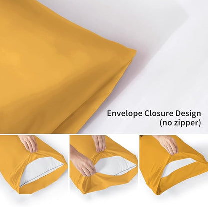 YIYEA Pillow Cases Queen Size Set of 4, Ultra Soft 1800TC Hotel Quality Double Brushed Microfiber Embroidered Pillowcases, Envelope Closure, Fade Resistant (20"x30", Yellow)